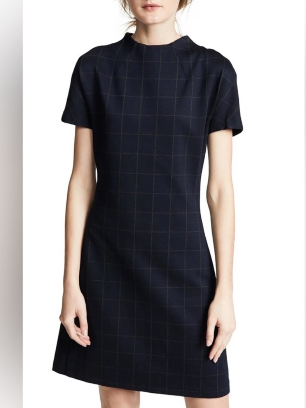 Theory Dolman Navy Check Short-Sleeve Dress